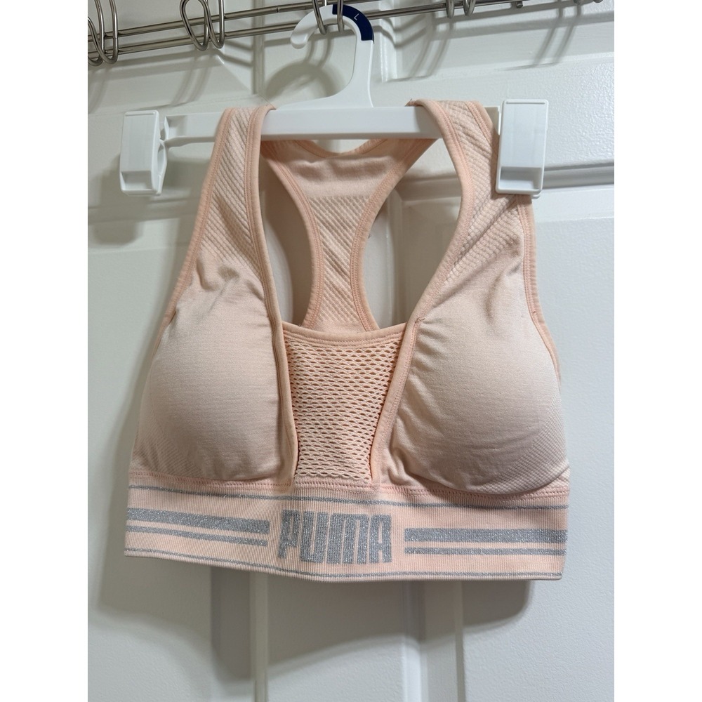 PUMA Sports Bra Womens Sz Large Peach Racerback Padded Removable Breathable